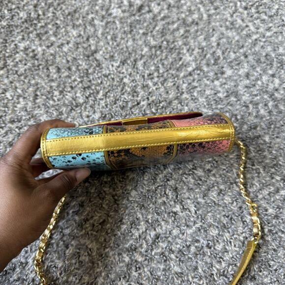 SHARIF Exotic Skin Colorful Snake Print Leather Crossbody Bag Mini Small Chain - Picture 10 of 10